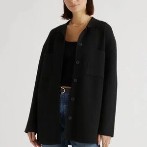 Quince Eco-Knit Milano Stitch Oversized shirt jacket Black size medium